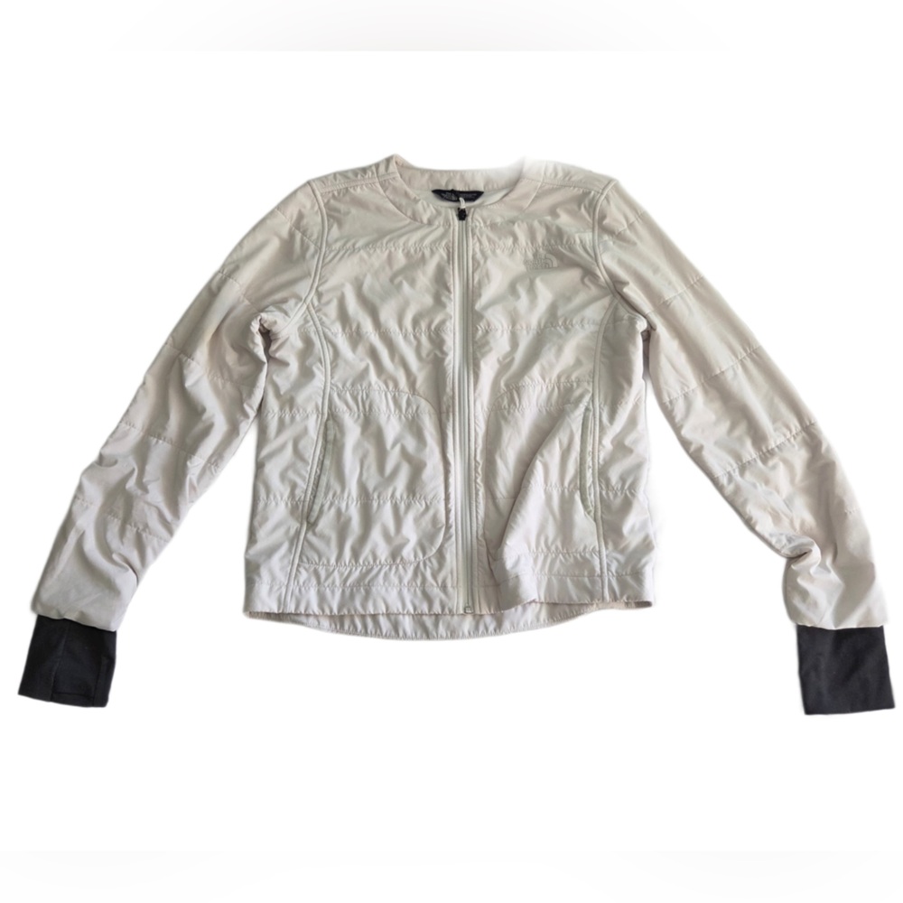The North Face Women's Light Cream/Off White Bomber Jacket with Black Cuffs